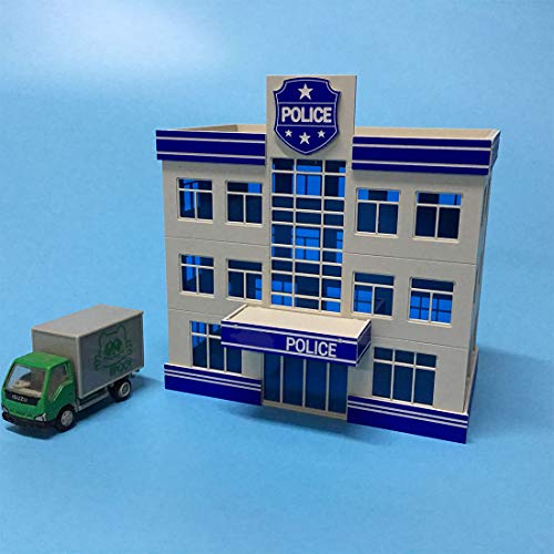 Haoun 1:87 HO Scale Police Station Model, DIY Assembly Building Kit Structure Railway Layout Scene Sand Table Model Train Accessories
