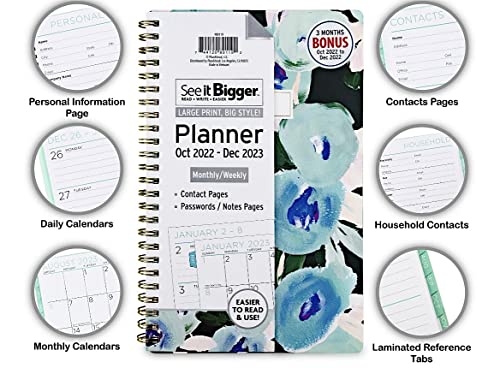 Planahead See It Bigger April 2023 - June 2024 Size 8.75" X 5.5" X 0.5" Monthly/Weekly Medium Planner And Twin Fluorescent Pen (Floral Coppa) #TOP1