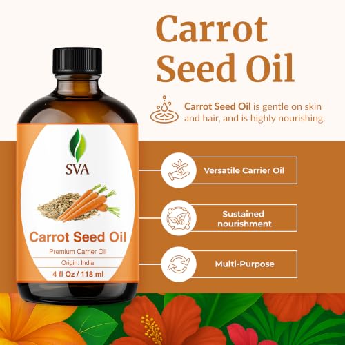 Image of SVA Carrot Seed Oil - 4 Fl Oz - for Face, Skin Care, Hair Care, Scalp Massage & Body Massage - Carrier Oil with Dropper
