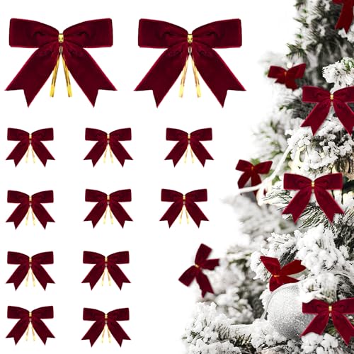 30 Pcs Mini Burgundy Red Velvet Bows for Christmas Tree-3.5x3.5 1' W...