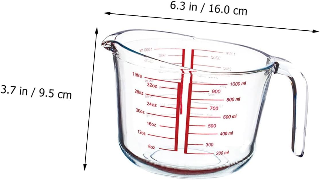 Tempered Glass Measuring Cup 1l Scale Measure Jug Heat-resistant Liquid Measuring Tool for Kitchen Baking and Cooking