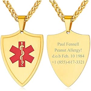Custom4U Medical Alert Necklace for Women Men Personalized Stainless steel Medical ID Tag Tag with Name Engraved 7.2 Gold