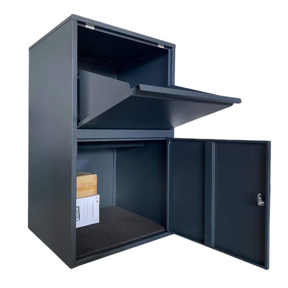 Plus Grande Boîte à Colis – Boîte aux Lettres Colis – Anthracite – Pose Libre ou Fixation au Sol – 105,5 x 60 x 60 cm – Colis Jusqu’à 52 x 55 x 40,7 cm – Tapis Amortisseur Offert - ParcelXL®