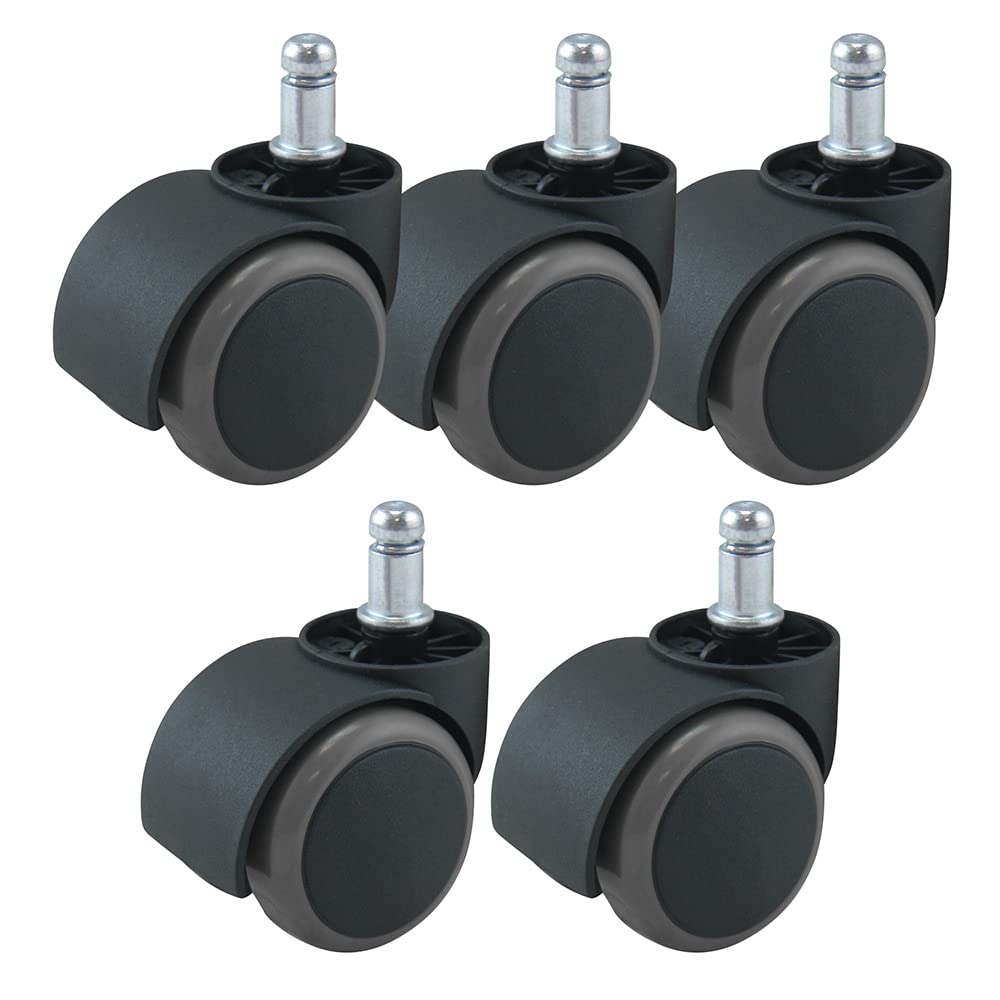 Waytex 78154 ruedas con revestimiento de goma para silla de oficina universal, diámetro de 50 mm, para suelo duro, color negro y gris, 5 unidades