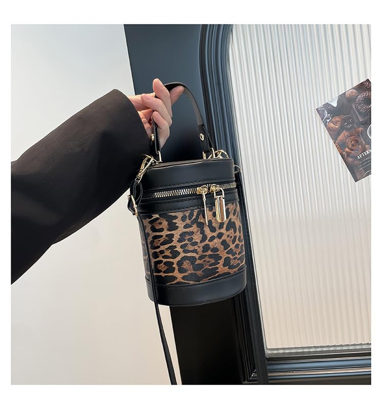 Bucket Purses for Women Small Crossbody Cylinder Bags Color-Block Round Handle Bag Shoulder Leather Handbags4