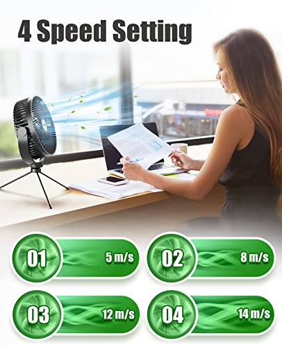 10000 Mah 8.5'' Tripod Table Fan With 4 Speeds, 38H Runtime, Ultra Quiet, High Velocity,Rechargeable Battery Operated Desk Fan, Portable Ceiling And Hanging Fan For Tent, Home,360° Rotation, Outdoor #TOP2