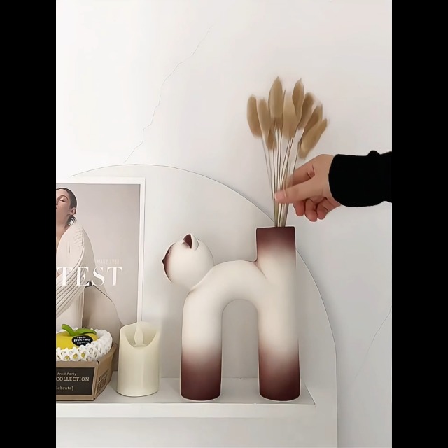 Amazon.co.jp: 花瓶 おしゃれ 猫型 小さい 創作フレンチベース 陶器