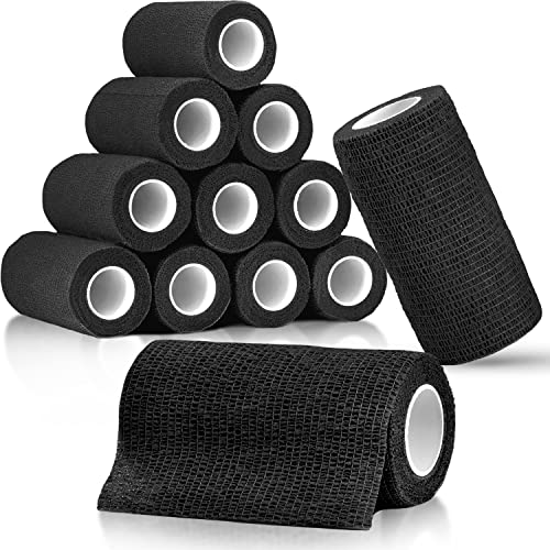 nilo - bandage auto-adhésifs - 12 rouleaux 10 cm x 4,5 m, pansements auto-adhésifs et élastiques, bandage de premiers secours, bandage auto-adhérent (noir) Cover