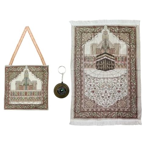 Kellegour Portable Muslim Prayer Rug and Beads,Soft Islamic Prayer Rug,Sajadah for Islam Prayer Carpet Mat,Muslim Praying Mat,Travel Prayer Mat Ramadan Gift,with Bag and Compas (2) Cover