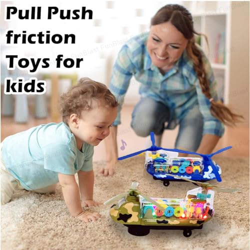 Image of FunBlast Military Warfare Helicopter Toy, Gear Transparent Helicopter Toys, Crawling Toys for Kids, Bump & Go 360 Degree Rotation Light and Sound Toys for Kids Boys & Girls (Random Color)