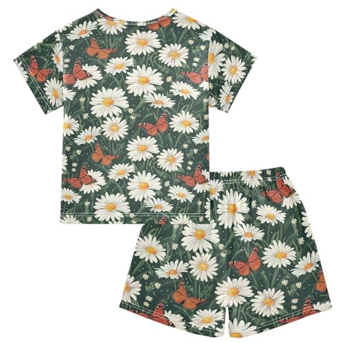 ALAZA Daisy Flowers Butterfly Pajama Set Short Sleeve Sleepwear Soft Lounge Nightwear2