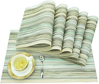 yara home décor Placemats Washable Gold Green Glitter PVC Fabric Woven Set of 6 Large Kitchen Dining Table Dinner Place Mats, Heat Insulation 45 x 30cm