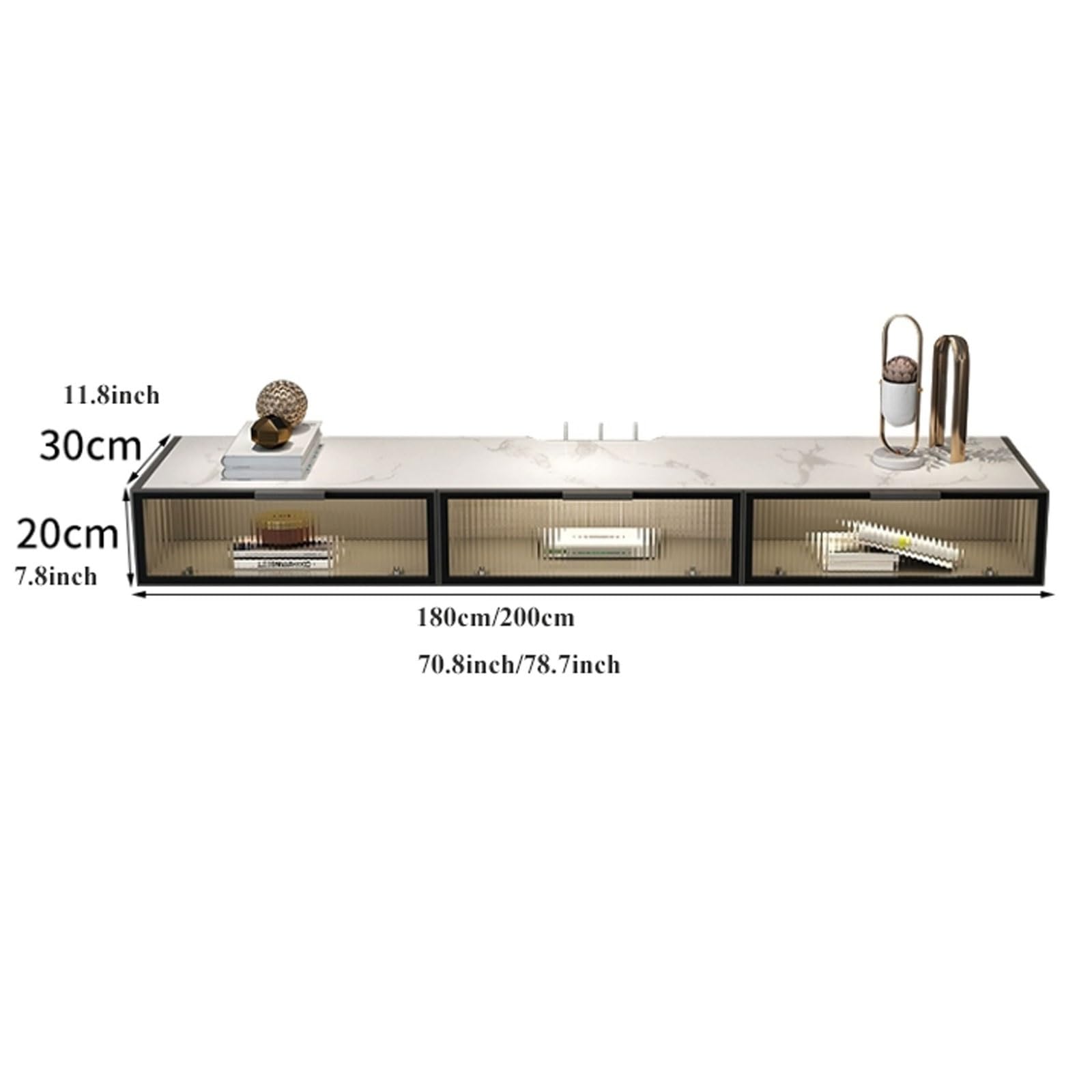Mueble de TV de pared, Soporte flotante de lujo for TV con mesa de pizarra y puertas de vidrio abatibles, estante flotante de 70,8 pulgadas/78,7 pulgadas for debajo del televisor, centro de entretenim