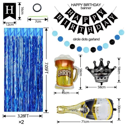 Image of Navy Blue Black Balloon Garland, Double Stuffed Dark Royal Blue Balloon Arch Fringe Curtains, Foil Balloons, Birthday Banner for 2026 Graduation Boy Men Birthday Baby Shower World Cup Party Decoration