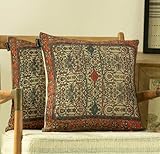 HOME WIBE Geometric Bohemian Kilim Moroccan Cotton Vintage Decorative Ethnic Throw Pillow Covers, Set of 2, Boho Cushion Cover, Pillow Case for Sofa Couch Bed Chair 18' x 18' (Pack of 2)
