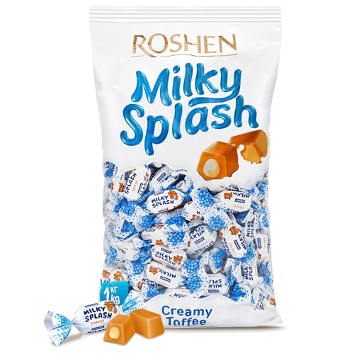 Roshen Milky Splash, Caramel Creamy Toffee with Milk Filling, Kosher, Halal 2.2lb/1kg