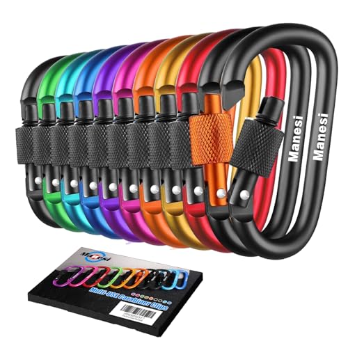 10 Pack Carabiner, 3 inch Aluminum D-Ring Locking Carabiner Clip, Snap Hook Sport Accessories for Outdoor Camping，Clips with Screw Gate Multicolored