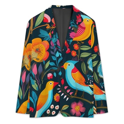 Birds Flowers Men's Casual Blazers Slim Fit Sport Coats Blazer Two Buttons Suit Jacket for Work Party3
