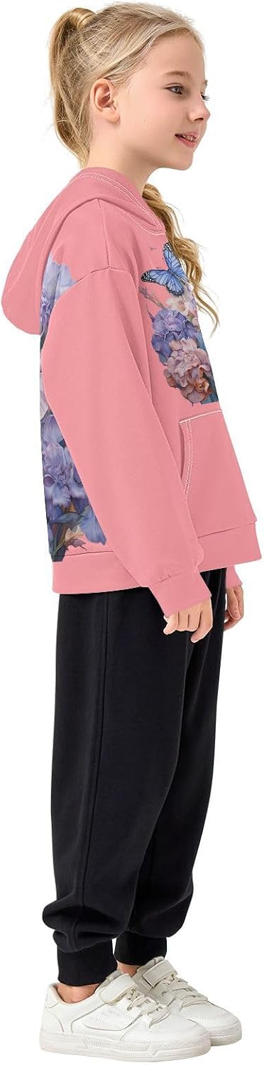 ALAZA butterfly Purple Flowers Hoodies Sweatshirt for Boys Girls Kids Hooded Pullover Top