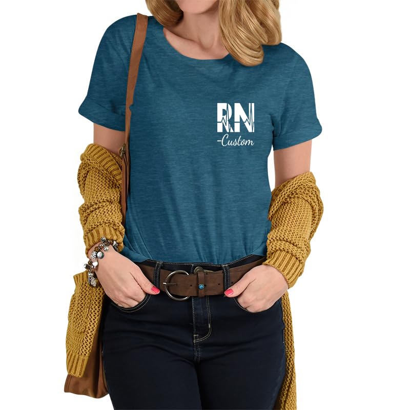 Custom RN Registered Nurse Shirt for Women Personalized T Shirts with Name Graphic Tees Design Your Own Tops Multi3