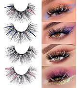 False Eyelashes Colored Glitter Mink Lashes Fluffy Full Dramatic Fake Lashes for Halloween Cospla...