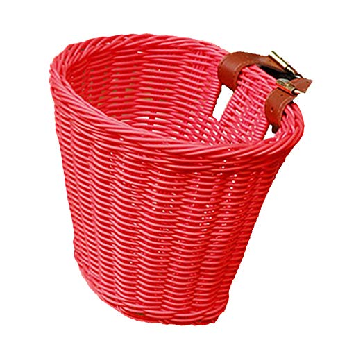 Helegesong Wicker Bike Basket, Bicycle Handlebar Storage Basket With Leather Straps Handmade Basket For Bike Baskets For Women Red #TOP4