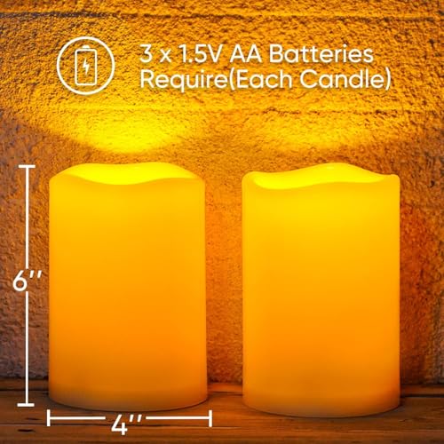 Image of Homemory 6 inch x 4 inch Large Waterproof Outdoor Flameless Candles with Remote Control and Timer, Battery Operated Flickering LED Pillar Candles for Indoor Outdoor Lanterns, Porch, Long Lasting, Set of 4