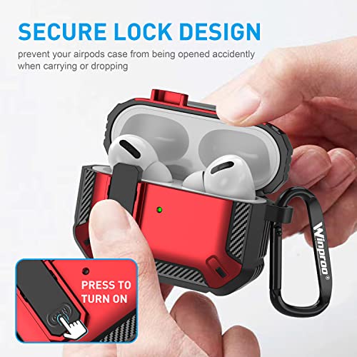 Winproo Armor Airpods Pro Case Cover With Lock Clip, Military Hard Shell Full-Body Shockproof Protective Case Skin With Keychain For Airpods Pro [Red] #TOP2