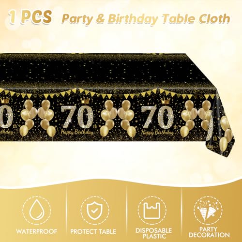 41pcs 70th birthday decorations for men women black gold 70 year old birthday party supplies include 20 plates 20 napkins and 1 tablecloth black gold 70 aged birth party tableware