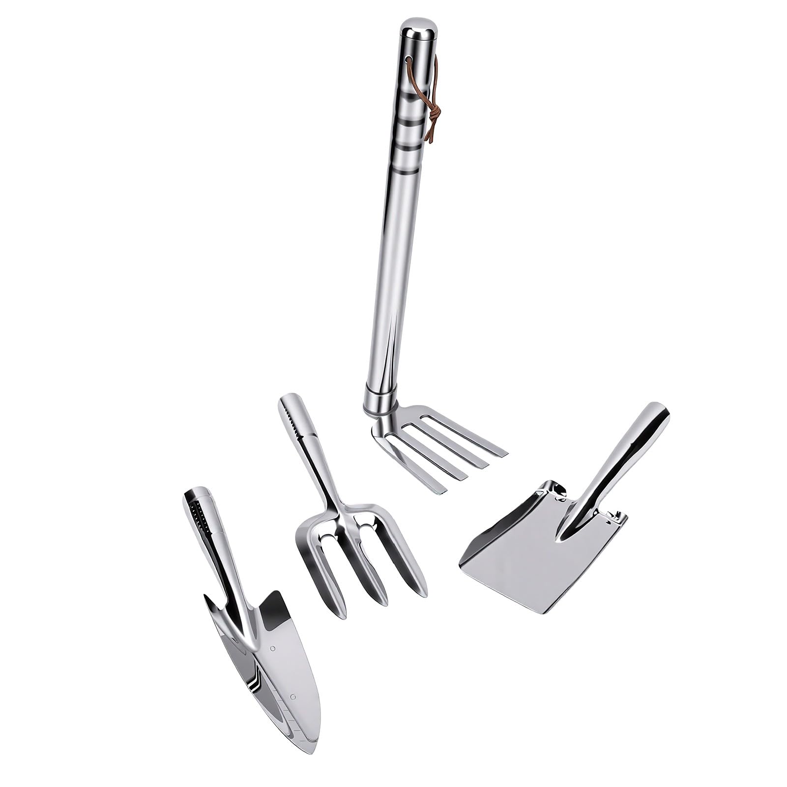 banapoy Set di Attrezzi da Giardino da 4 Pezzi, Utensili Manuali da Giardinaggio in Acciaio Inossidabile con Rastrello a 4 Denti e Manico Ergonomico Antiscivolo, Pale da Giardino in Acciaio