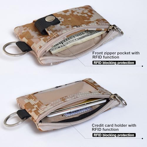 Image of CHENSPRX Travel Small Wallet with RFID,Lanyard,ID Card Holder and Keychain for Men /Women-Zippered Slim Pouch for Credit Card,Coins,Cash,Key (Khaki Camouflage)