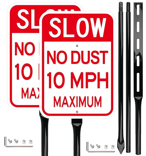 2Pack Slow Down Speed Limit 10MPH Sign with 54 inch heavy Metal Stake 14 x 10 Inches No Dust Road Signs Reflective Rust Free Aluminum