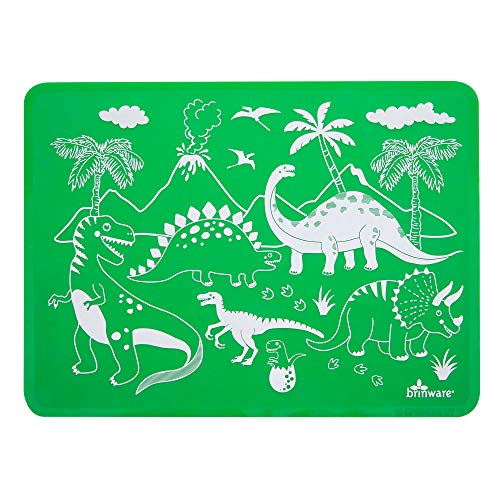 Brinware Reusable Slip Resistant Toddler Silicone Placemat For Kids - Dinosaur & Shark Green/Blue (2 Pack) #TOP2
