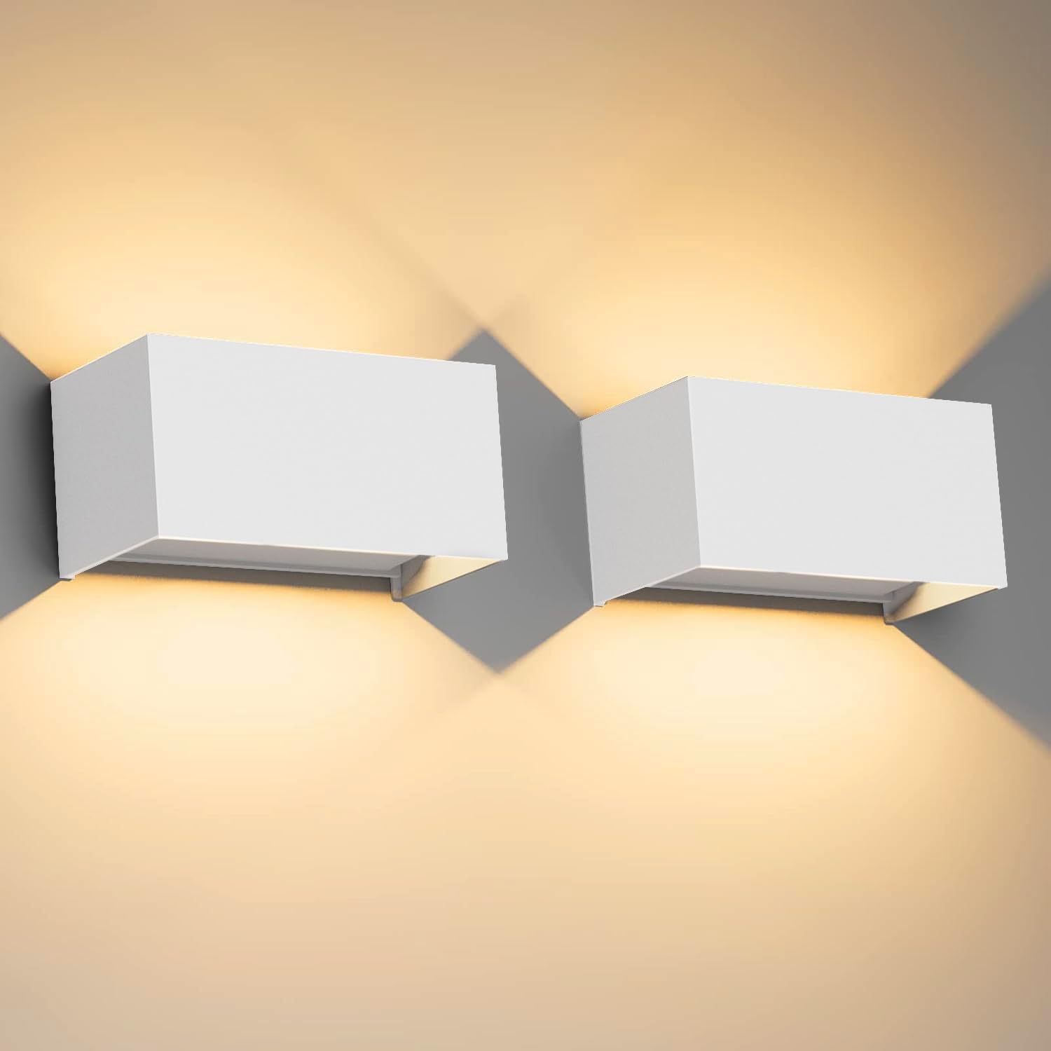 Klighten 2PCS Lampade da parete 24W Esterno/ Interno Moderno , lampada da esterno Bianco Caldo 3000K Applique da Parete, IP65 Impermeabile , Angolo del Fascio Regolabile Applique, Bianca