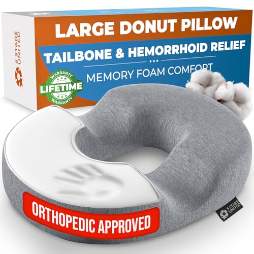 5 STARS UNITED Donut Pillow Hemorrhoid Tailbone Cushion – Large Cushion for Pain Relief –...