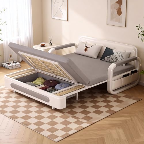 Convertible Sofa Bed with Storage - Sleeper Sofa for Small Spaces 3-in-1 Double sofabed for Living Rooms& Bedrooms, Dark Grey & White