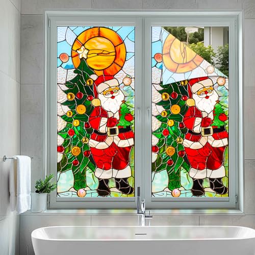 Vinilo decorativo navideño Santa Claus estilo vitral 39.3×17.7 in miniatura 5