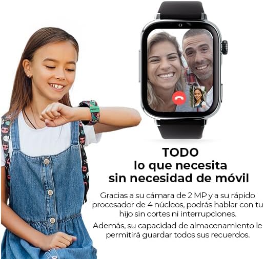 SaveFamily SaveWatch Plus 2 | Reloj Inteligente Niño con Localizador GPS, Llamada, Vídeo, Whatsapp, Spotify, App Store | SIM Incluida – Esfera Negra y Correa de Silicona Negra 11
