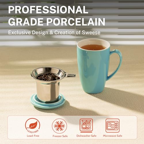 Sweese Porcelain Tea Mug with Infuser and Lid, 15 oz - Microwave Safe, Quality Tea Cup for Hot Water - Image 4