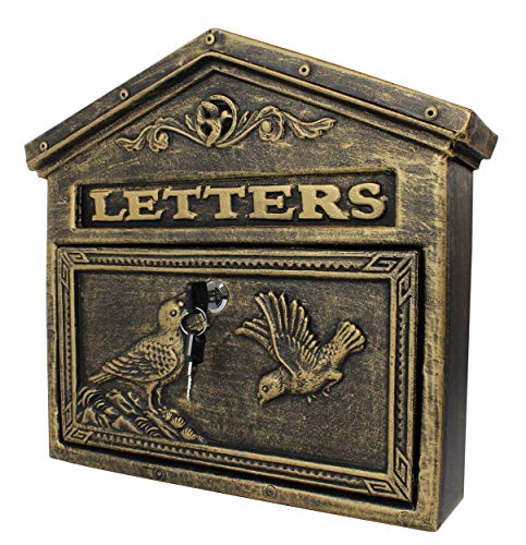 Free Shipping Over $50 Locking Wall Mounted Mailbox - Aluminum Bronze Vintage with Bird Design - Residential Locking Secure Letter Mail Box