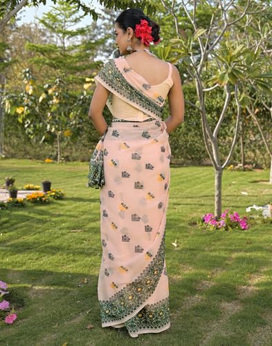 Image of SIRIL Women's Cotton Linen Mekhela Chador Printed Saree with Unstitched Blouse Piece