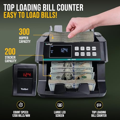 Image of KOLIBRI Money Counter Machine I LCD Display I Business Grade I Advanced UV /MG /IR /DD /HLF Detection I Single Denomination (USD) I 1,200 Notes /Min I 1-Year Warranty I KBC-3000