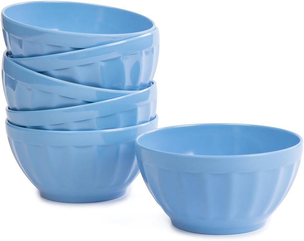 Dinnerware Ice Cream Bowls Set - 6pcs Melamine 13oz Cereal Bowls for Everyday Use, Unbreakable, Blue