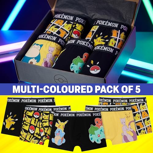 Image of Get Trend Pokemon Boys Boxer Briefs Pack of 5 Cotton Underwear, Kids Boxers with Pikachu Pokeball Snorlax, Fun Gifts for Boys
