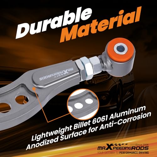 maXpeedingrods Adjustable Camber Arms for Honda Civic 2006-2015 Coupe Sedan Acura CSX-S, -3° Rear Upper Control Arm Kit w/Poly Bushings, Gray - Image 3