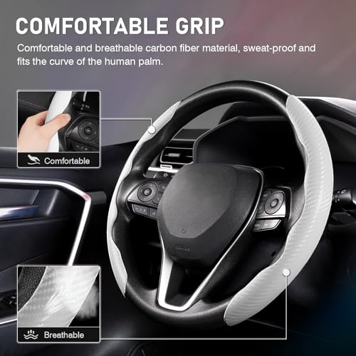 Image of Cartist Steering Wheel Cover, Carbon Fiber Steering Wheel Cover for Men /Women, Anti-Slip, Durable, Universal for 99% Car Interior Accessories (White)