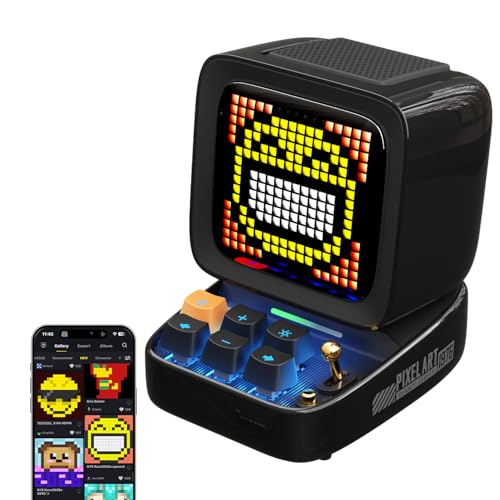 Divoom Ditoo Retro Pixel Art Game Bluetooth Speaker with 16X16 LED App Controlled Front Screen (Black)