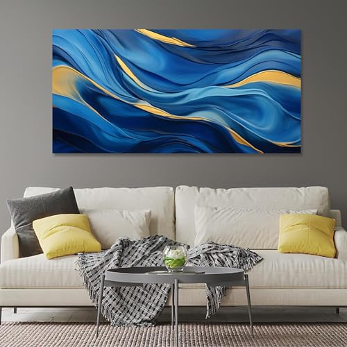Décor de chambre à coucher moderne grand format marbre bleu marine et or