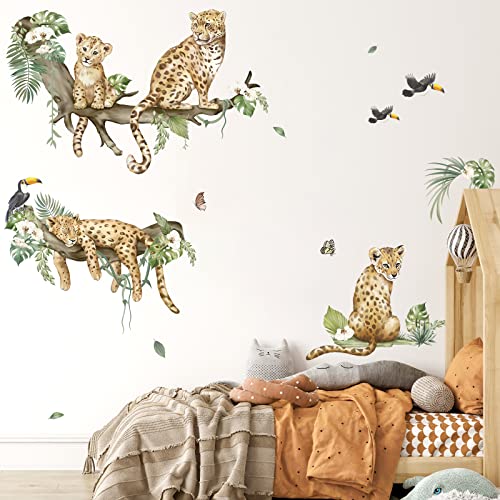 Decalmile Leopard Safari Wall Decals Jungle Animals Cheetah Wall Stickers Baby Nursery Boys Girls Bedroom Playroom Home Decor #TOP3