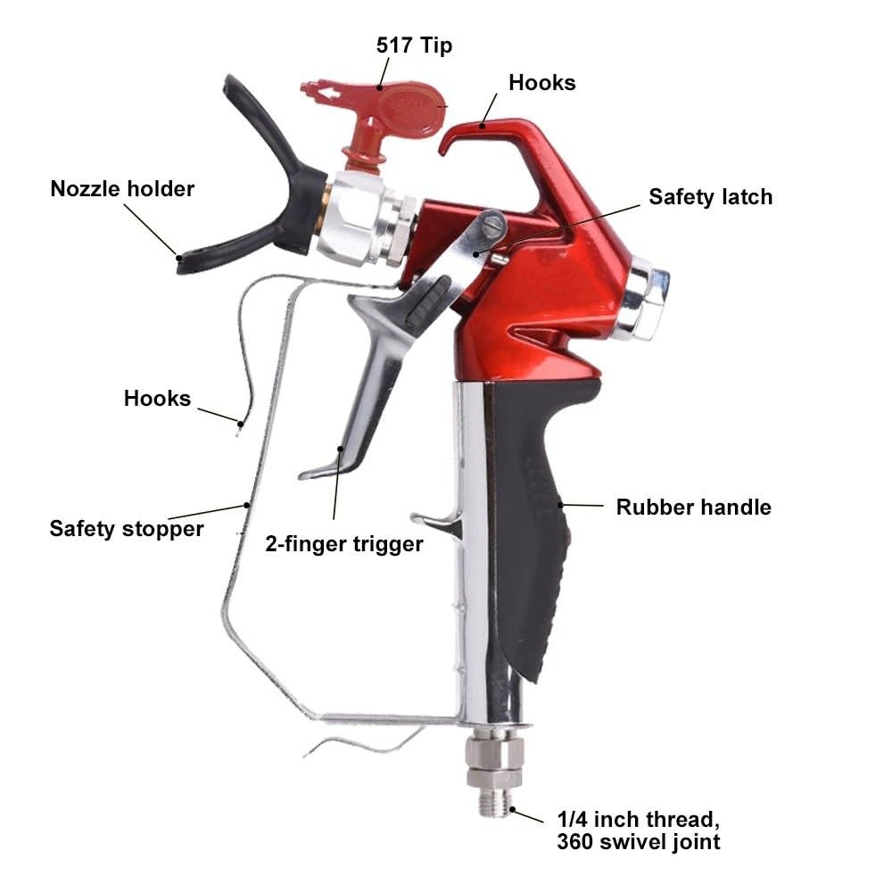 Pulverizador Eléctrico Pistola para Pintar sin Aire, Boquilla para Pistola para Pintar de Alta presión roja y Cubierta Protectora para pulverizador Pistolas de Pintura